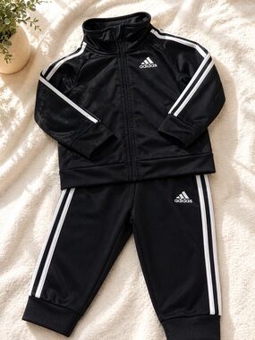 Adidas 2 Piece Tracksuit Set Black White Stripes 9M
